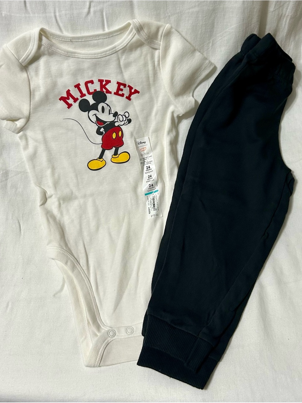 24 Month Disney Mickey Bodysuit New with tag NWT & Matching Black Pants Joggers